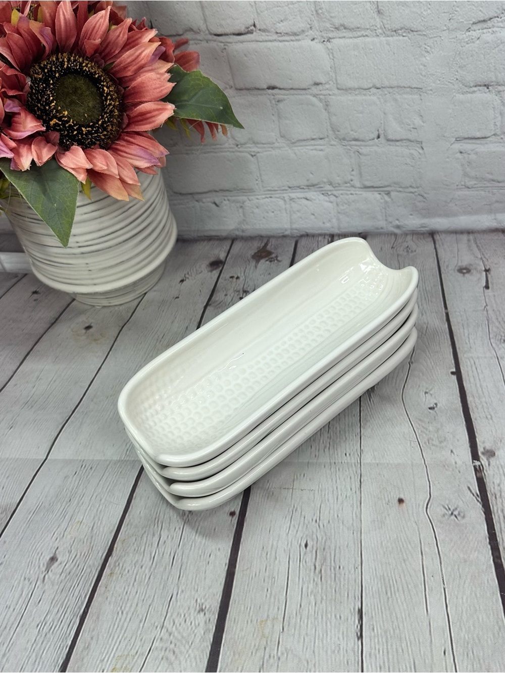 Pfaltzgraff heritage White Boiled Corn Holder 4pc Serving Dishes farmhouse